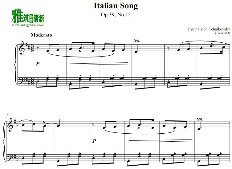 Tchaikovsky Italian Song Op. 39 No. 15钢琴谱