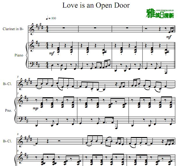 Love Is an Open Door 单簧管谱 钢琴伴奏谱