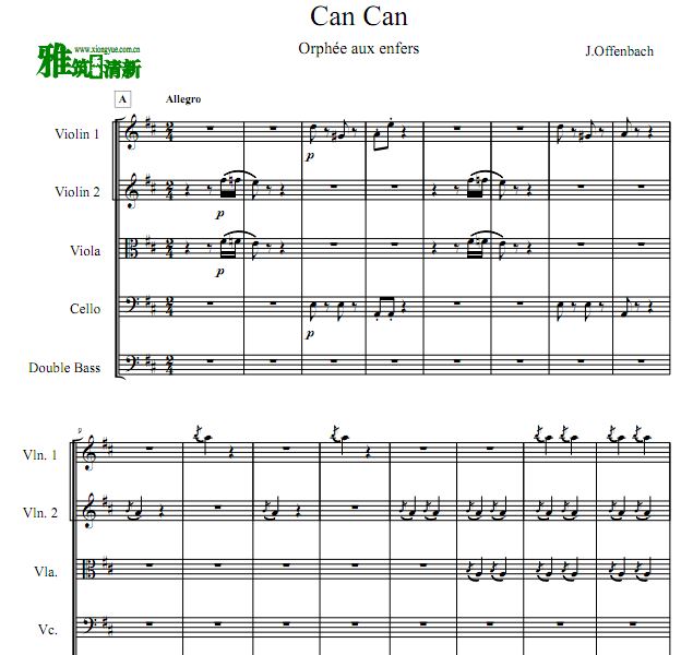 Can Can 康康舞曲 二小提中提大提低音提琴 弦乐五重奏谱
