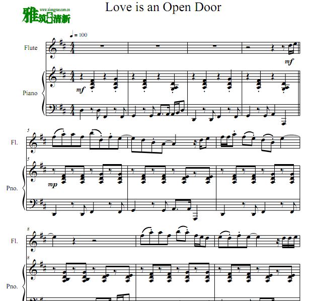 Love Is an Open Door 长笛钢琴二重奏谱