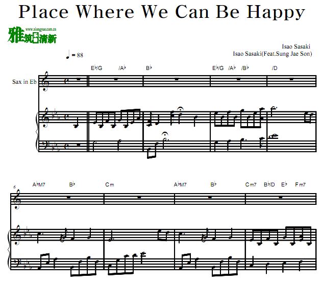 佐佐木功 Place Where We Can Be Happy 降E萨克斯钢琴合奏谱