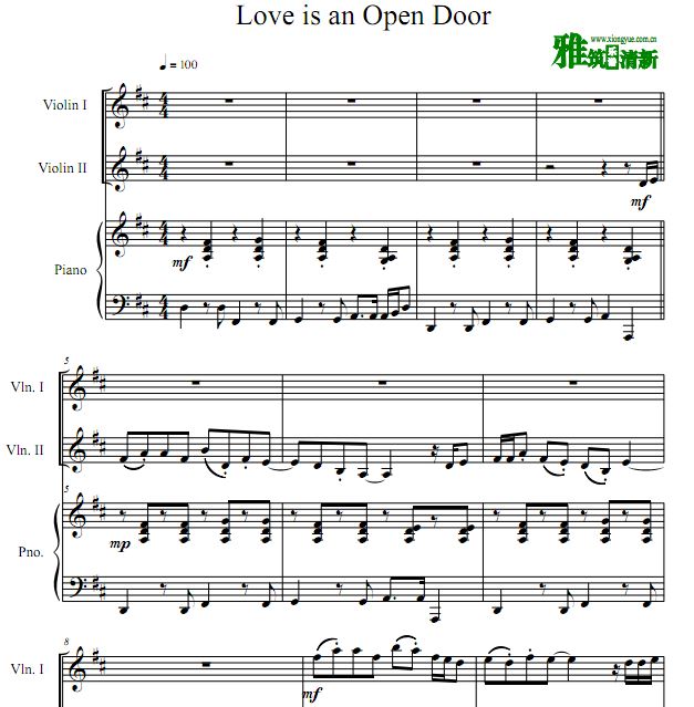 Love Is an Open Door 小提琴二重奏钢琴伴奏谱