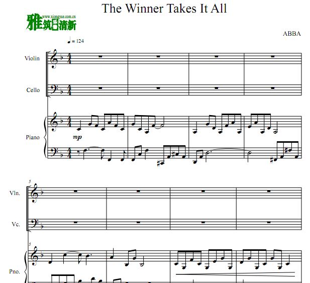The Winner Takes It All 小提琴大提琴钢琴合奏谱