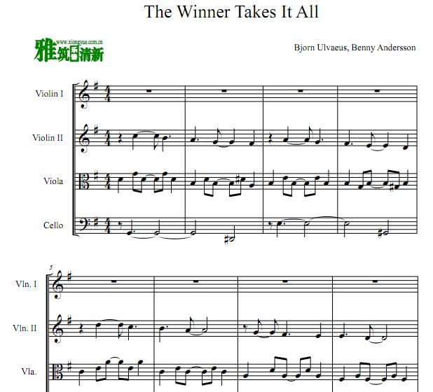 The Winner Takes It All 弦乐四重奏谱