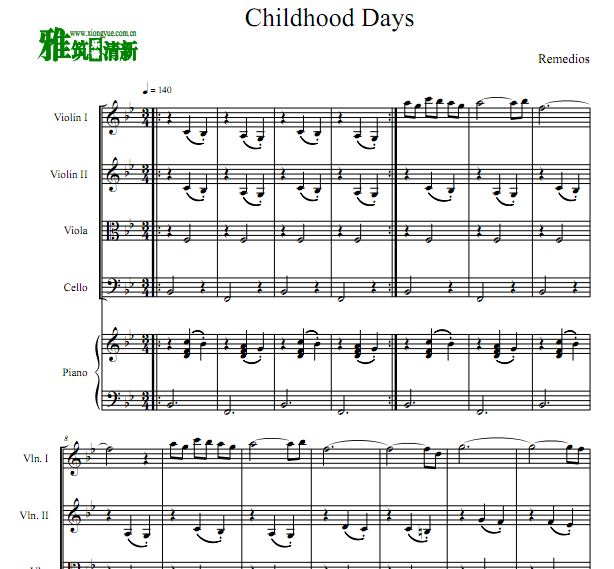 情书 Childhood Days钢琴五重奏谱