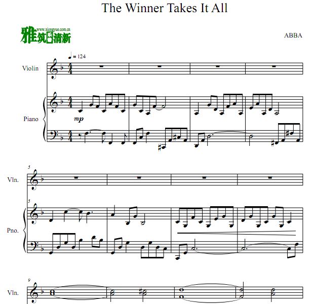 The Winner Takes It All 小提琴谱 钢琴伴奏谱