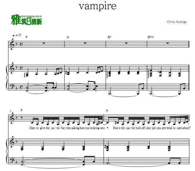Olivia Rodrigo - Vampire原谱 弹唱钢琴谱 正谱