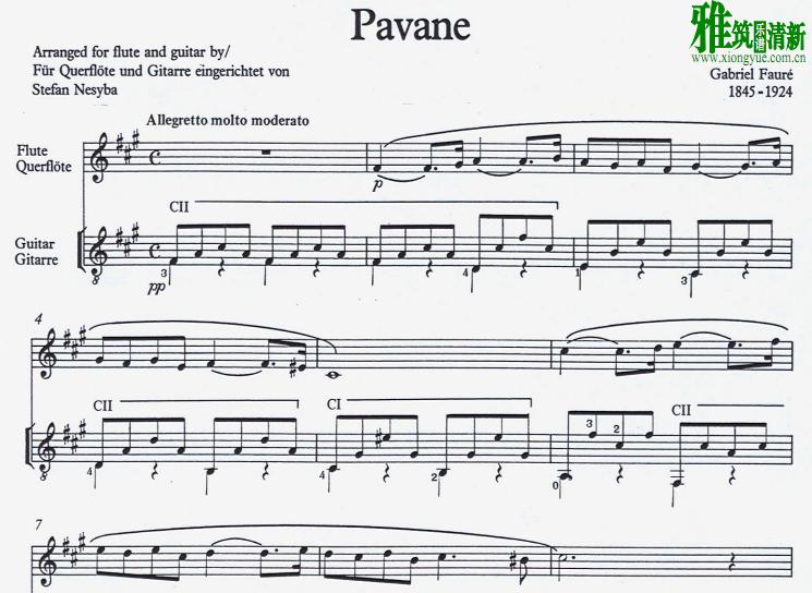福雷 Faure 帕凡舞曲 Pavane 长笛吉他二重奏谱