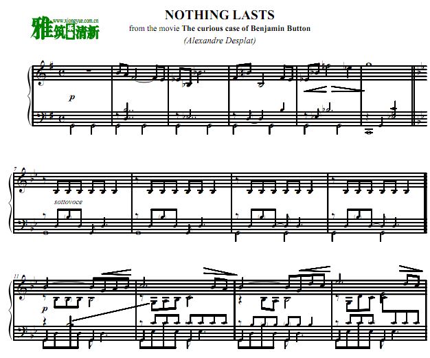 本杰明·巴顿奇事 nothing lasts钢琴谱