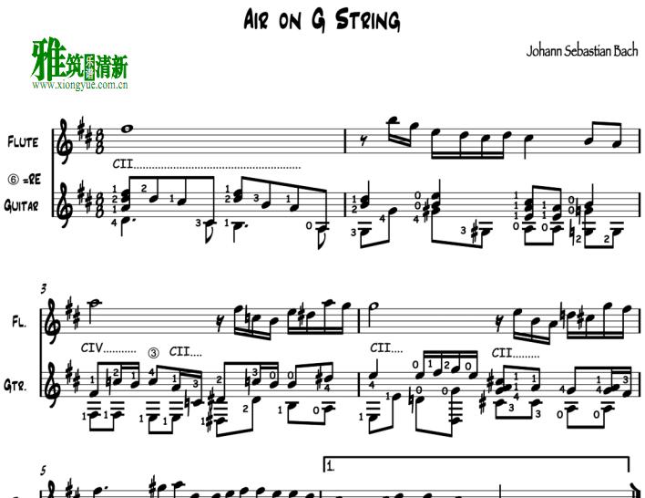 巴赫 G弦上的咏叹调长笛吉他二重奏谱 air on g string