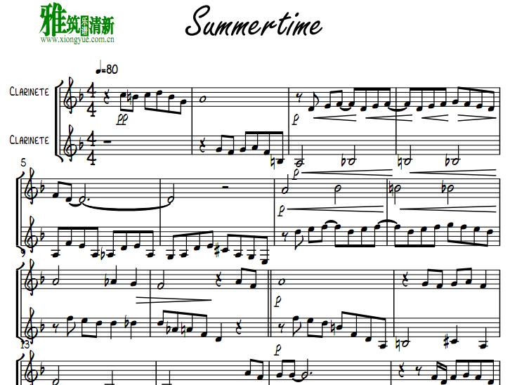 summertime单簧管二重奏谱