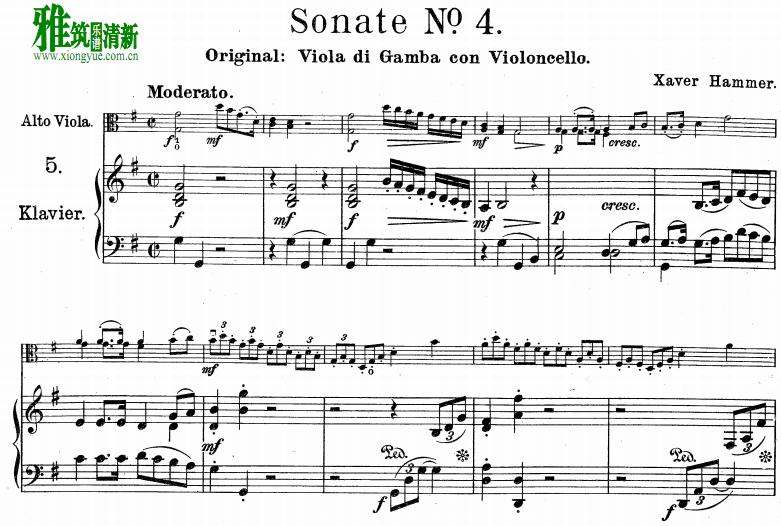 哈梅尔 萨伏尔 Hammer Xaver  第四奏鸣曲 Gamba Sonata No.4 中提琴钢琴伴奏谱