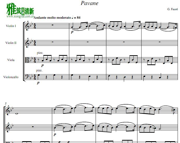 福雷 Pavane 帕凡舞曲 弦乐四重奏谱 