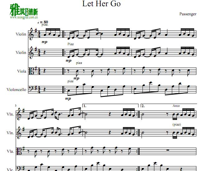 Let Her Go 弦乐四重奏谱