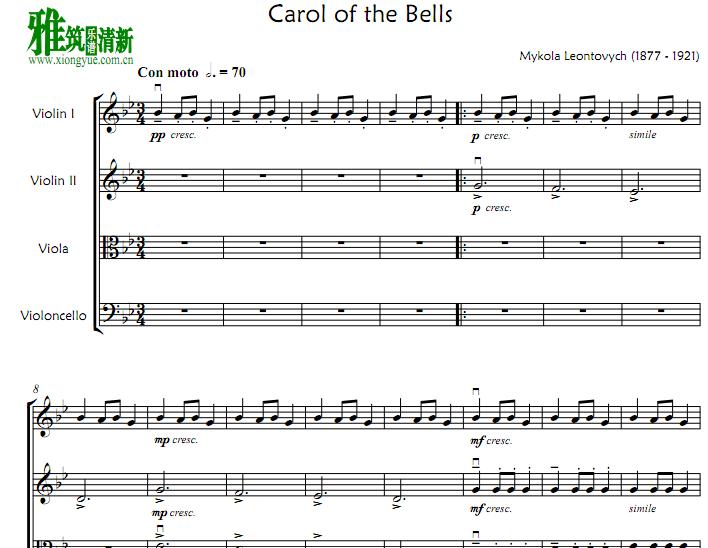 Carol of the Bells 弦乐四重奏谱