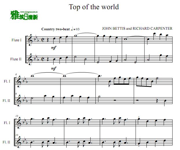 Top of the World 世界之巅长笛二重奏谱