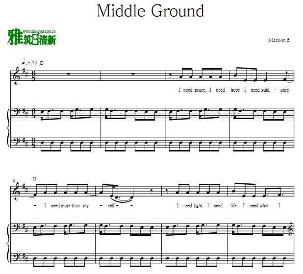 Maroon5魔力红 Middle Ground弹唱钢琴谱 正谱 歌谱