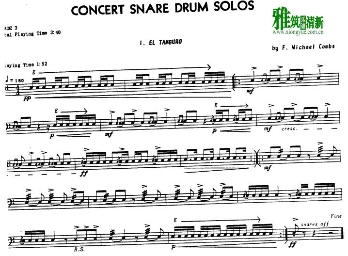 Michael Combs Concert Snare Drum小军鼓谱