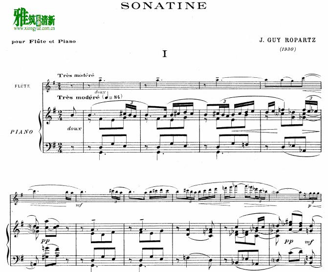 Ropartz - Sonatine for Flute and Piano长笛奏鸣曲钢琴伴奏谱