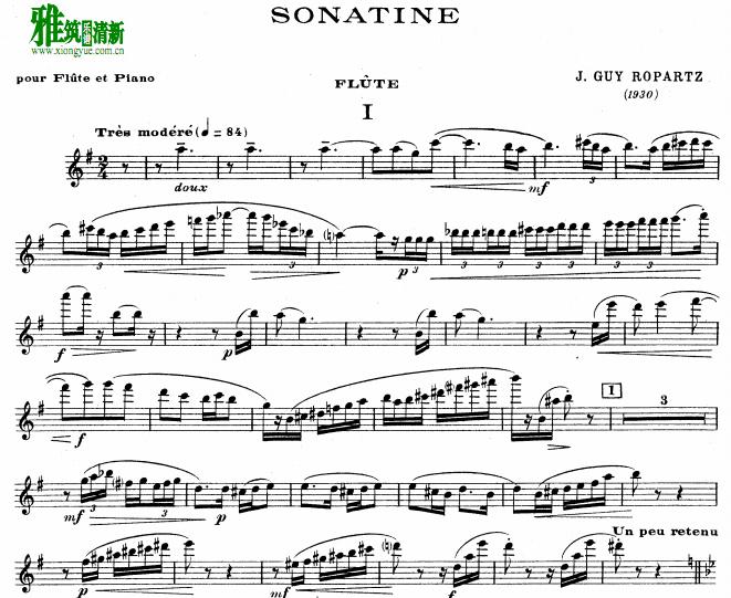 Sonatina For Clarinet And Piano Malcolm Arnold Ropartz - Sonatine for Flute and Piano 长笛谱