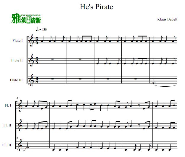 He's A Pirate 加勒比海盗长笛三重奏谱