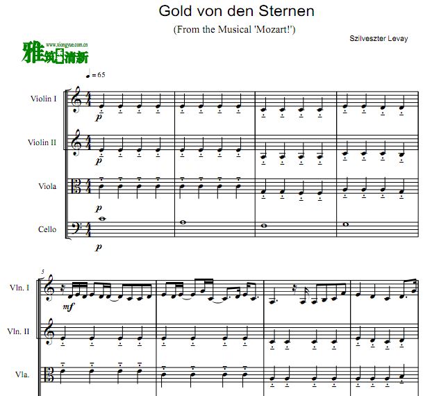音乐剧莫扎特! Gold von den Sternen弦乐四重奏谱