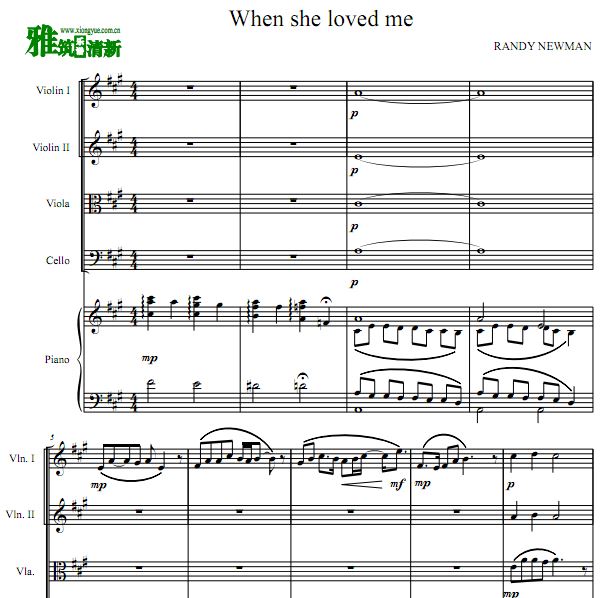 When She Loved Me 小提琴中提琴大提琴钢琴五重奏谱 玩具总动员2钢琴五重奏谱
