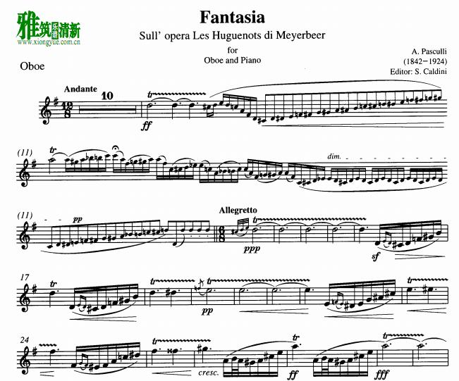 帕斯库里 - Fantasia sull'opera Les Huguenots di Meyerbeer  双簧管谱