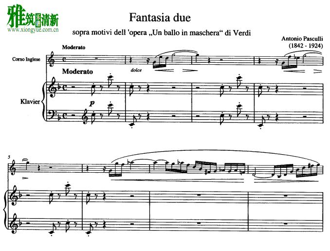 帕斯库里 - Fantasia 2 sopra motivi dell’opera Un ballo in maschera 英国管钢琴伴奏谱