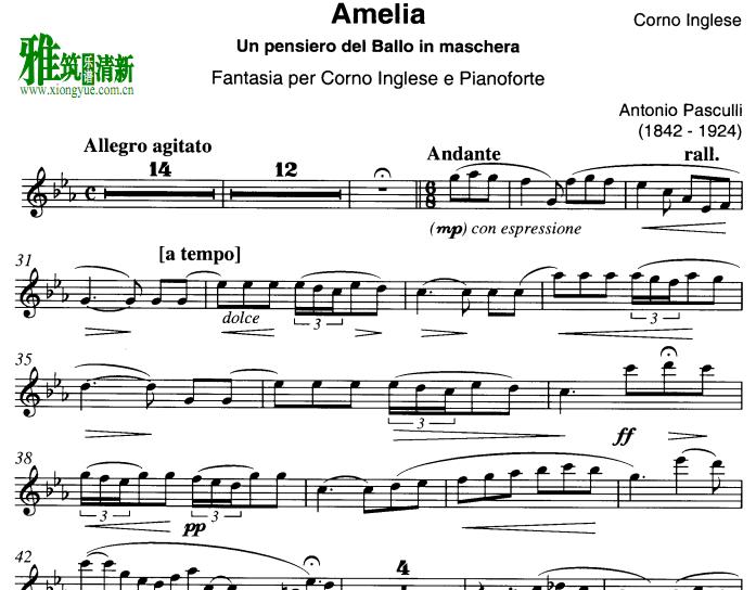 帕斯库里 Pasculli - Amelia Fantasie 英国管谱
