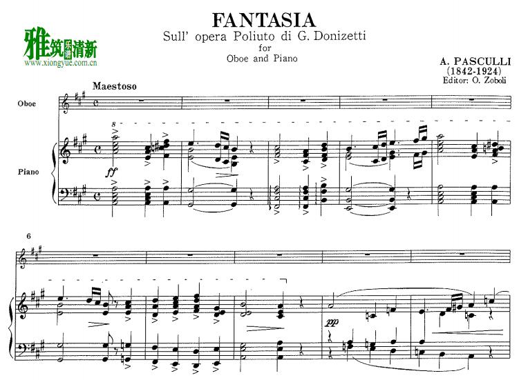 帕斯库里 普柳托主题幻想曲 Fantasia sull'opera Poliuto di Donizetti 双簧管钢琴伴奏谱