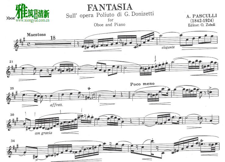帕斯库里 普柳托主题幻想曲 Fantasia sull'opera  Poliuto di Donizetti 双簧管谱