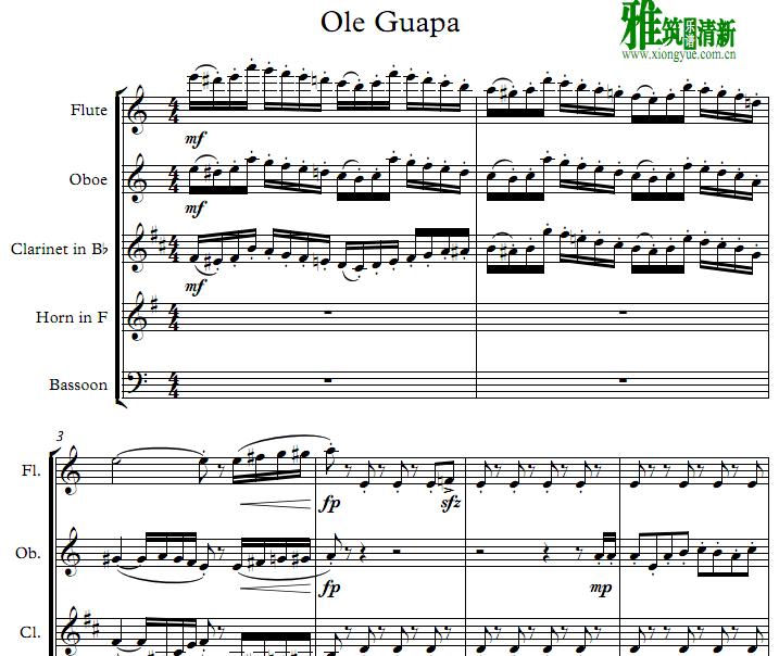 Arie Malando - Ole Guapa 木管五重奏谱