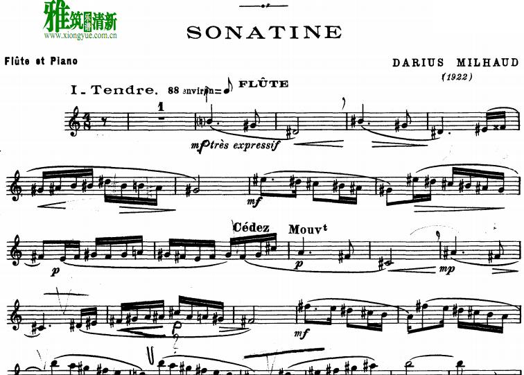 Milhaud-Sonatine 米约长笛奏鸣曲 长笛谱