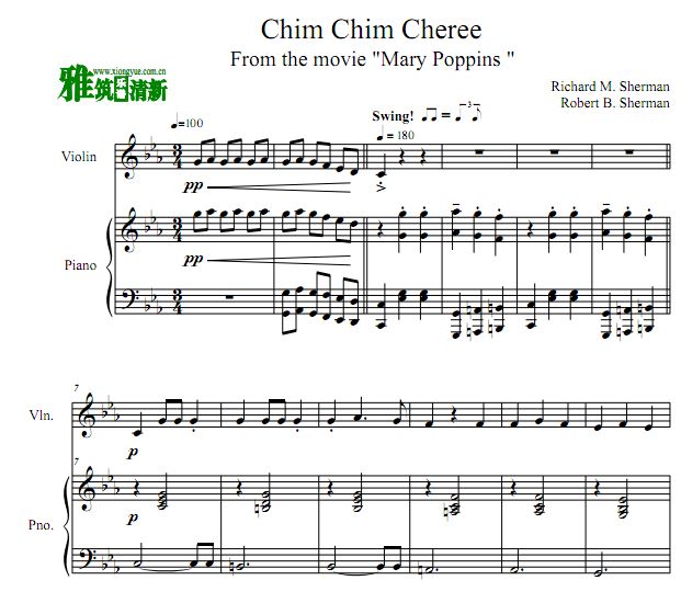 Chim Chim Cheree 小提琴钢琴合奏谱
