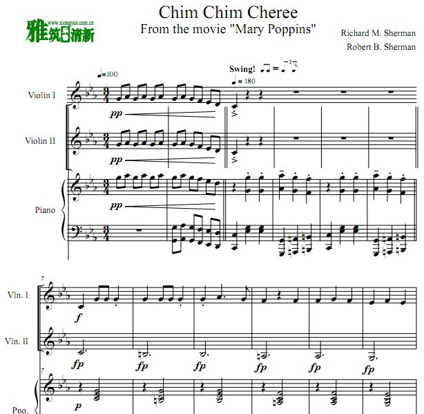 Chim Chim Cher-ee - 乐满人间小提琴钢琴三重奏谱