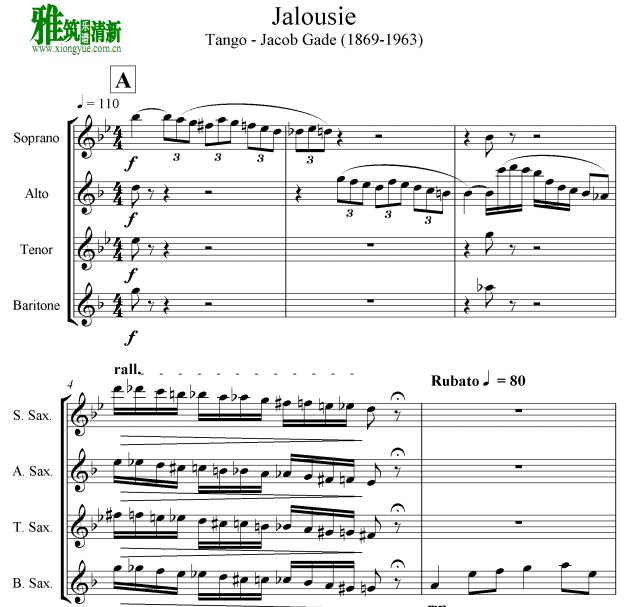 嫉妒探戈 Tango Jalousie 萨克斯四重奏谱