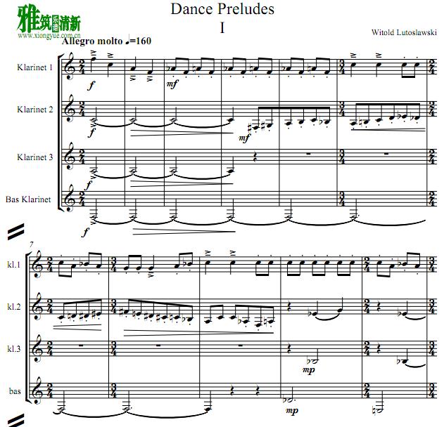 Lutoslawski - Dance Preludes 单簧管四重奏谱