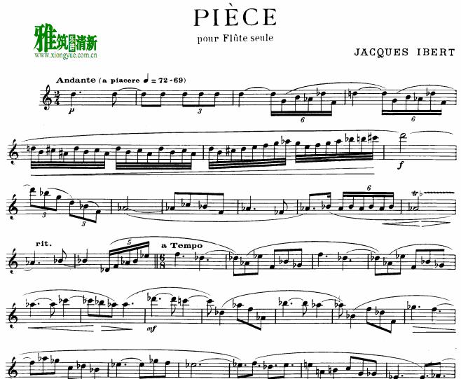 Ibert - Piece长笛谱