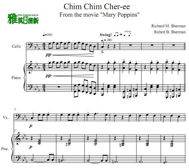Chim Chim Cheree大提琴谱 钢琴伴奏谱