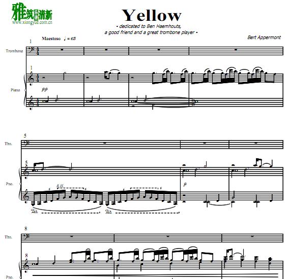 bert appermont - yellow 长号钢琴伴奏谱