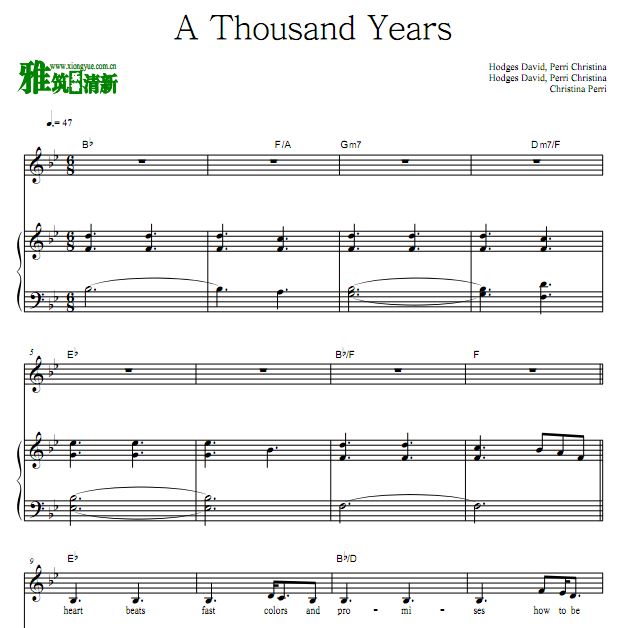 Christina Perri - A Thousand Years钢琴伴奏弹唱谱