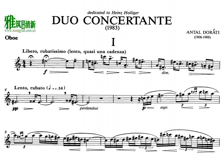 Antal Dorati Duo Concertante for oboe and piano 双簧管谱