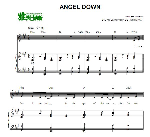 lady gaga - angel down 钢琴谱 弹唱伴奏谱 歌谱