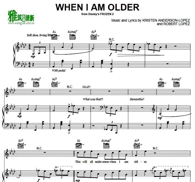 冰雪奇缘2 When I Am Older 声乐钢琴弹唱伴奏谱