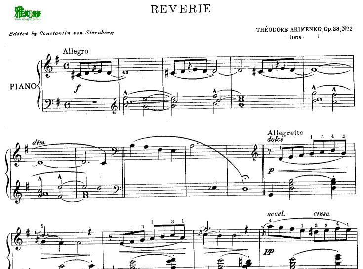 Théodore Akimenko Reverie Op. 28, No. 2钢琴谱