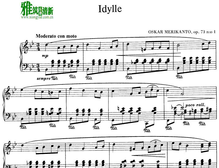 Oskar Merikanto Idylle Op.73 No.1 牧歌钢琴谱