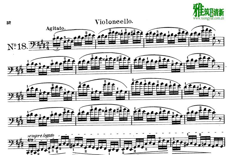 梅尔克大提琴练习曲Op.11 No.18大提琴谱