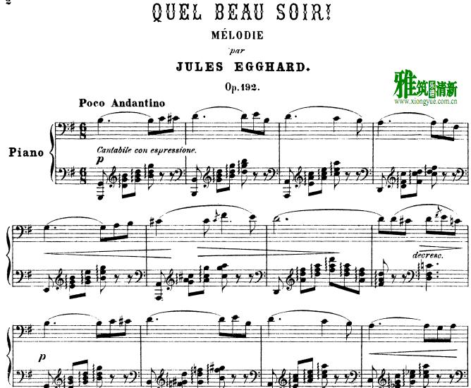 Jules EGGHARD - Quel beau soir! Op.192钢琴谱
