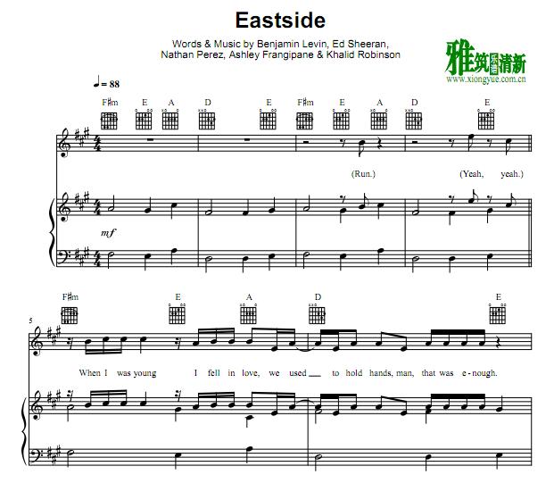 benny blanco, Halsey & Khalid – Eastside 正谱 钢琴谱
